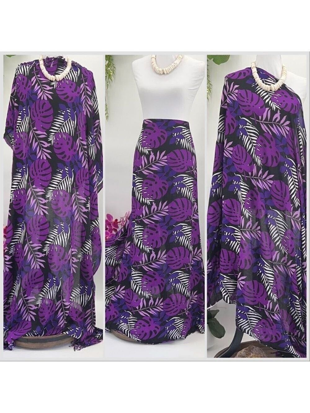 Purple Monstera Palm MAXI SARONG Kīkepa Pareo Beach Wrap Skirt